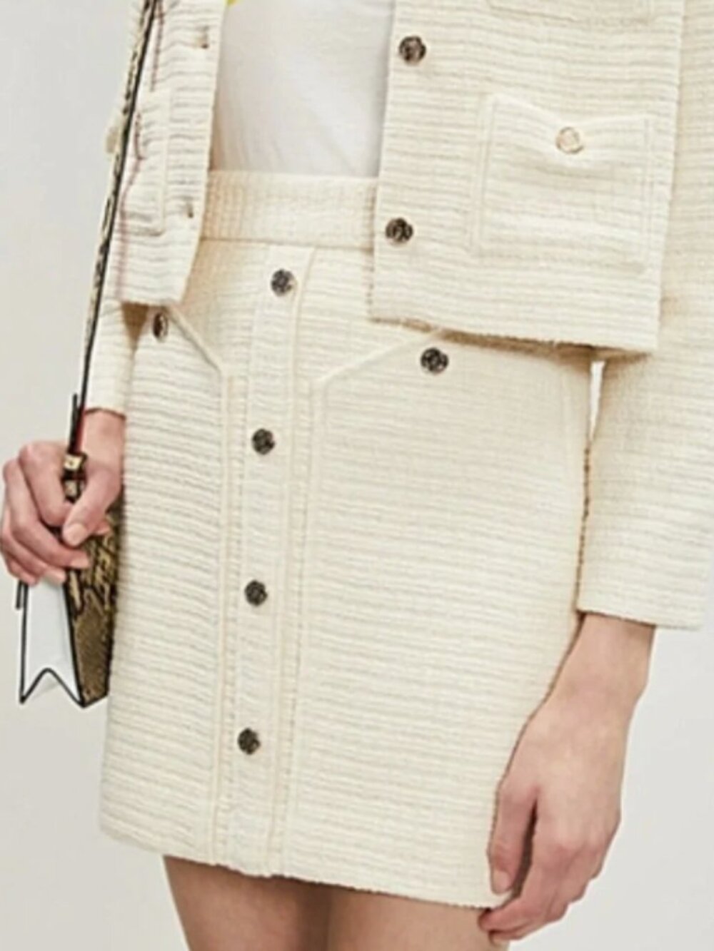 Maje Cream Tweed Cotton Mini Skirt